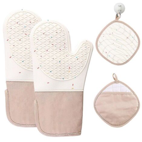 Gants de four en silicone résistants à la chaleur avec doublure en coton, surface antidérapante pour barbecue et cuisson. (1/5)