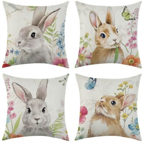 Taie d'oreiller en lin 45 x 45 cm, housse de coussin en lin, décoration canapé - ensemble de 4 housses pour sofa, lit, chaise, salon (1/5)