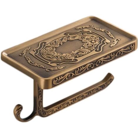 Porte-rouleau de papier toilette - Laiton - Support avec tablette - Multifonction - Design réversible - 18,4 x 9,9 cm (1/4)