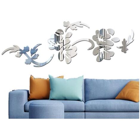 Sticker Mural - Acrylique - Fleur de Vigne - Argenté - 58x20cm - Décoration Contemporaine (1/4)
