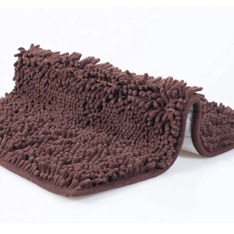Tapis de bain en microfibre chenille, doux, confortable, absorbant et antidérapant (60 x 40 cm, marron) (1/5)