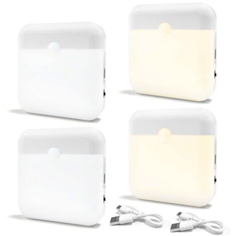 4 PCS Lumière LED, Veilleuse Automatique avec Détecteur de Mouvement, Lampe Veilleuse LED Enfant Rechargeable, 2 Modes. (1/4)
