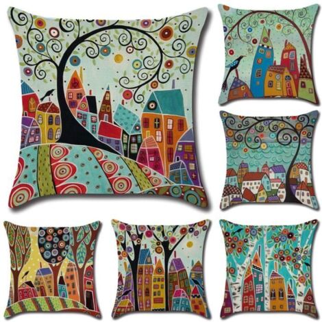 6 pcs Housse de coussin 45x45cm en lin-coton imprimé, pour lit, canapé ou voiture. (1/4)