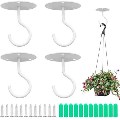 Crochet de Plafond 4 Pièces en Métal pour Mur, Plantes et Cintres - avec Vis et Cheville pour Suspendre Paniers à Plantes et Lantern (1/4)