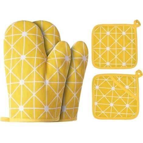 Gants de cuisine et maniques, lot de 4, jaune (1/5)