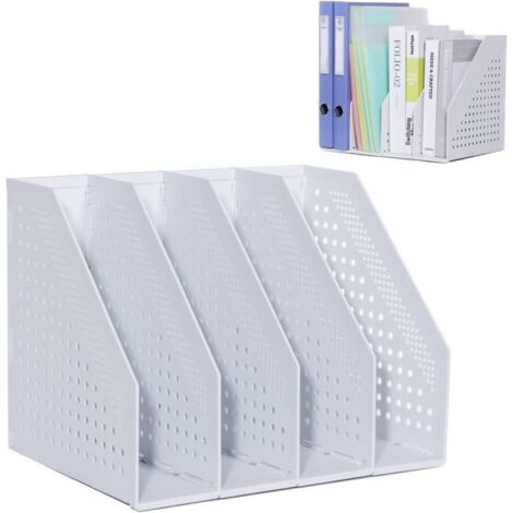 Porte-revues pliable - 4 compartiments - Grande capacité - Gris clair (1/4)