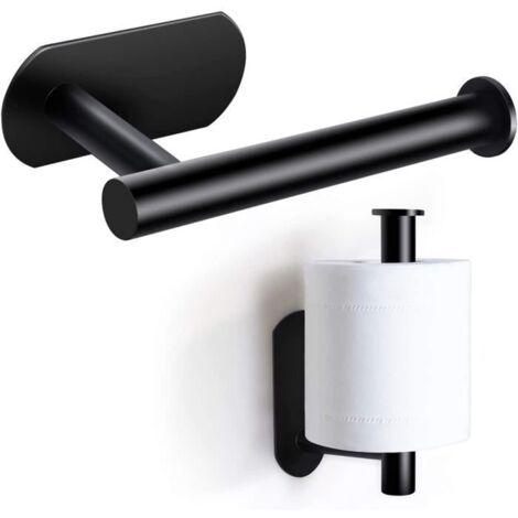 Porte-rouleau de papier toilette - en acier inoxydable - adhésif - noir (1/4)