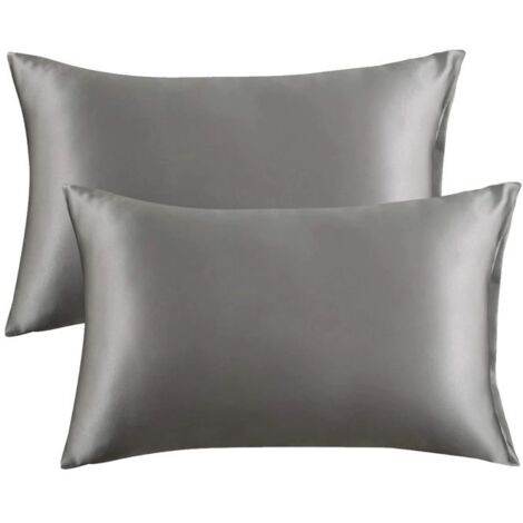Taie d'oreiller - OKUMGGYJ - Satin - Gris - 51x76cm - Lot de 2 (1/5)