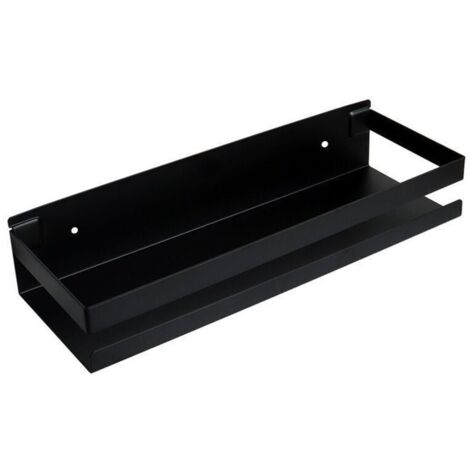 Étagère de douche murale en acier inoxydable noir, 30 cm, pour rangement salle de bain. (1/5)