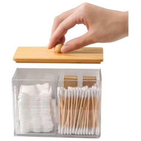 Boîte à cotons-tiges transparente, organisateur de cotons démaquillants, rangement pour salle de bain. (1/4)