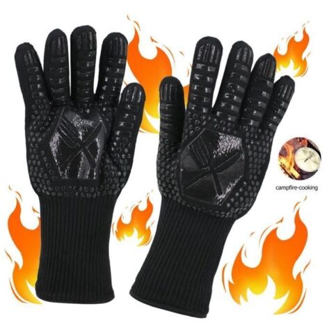 Gants de Cuisine en Silicone Antidérapant - Résistants à la Chaleur - 32cm - 2 Pièces - Noir (1/4)
