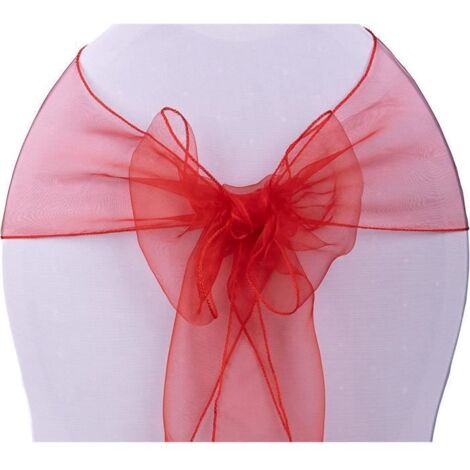 Nœuds de chaise en organza rouge - 10 pièces - Décoration de mariage - Housses de chaise (1/4)