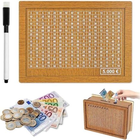 Tirelire Vintage en Bois ROSEDOES - Chiffres Effaçables KJEHOME, Brun Clair (1/4)