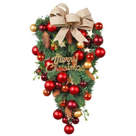 Couronne de Noël pour porte d'entrée, guirlande artificielle avec nœud et boules, couronne de l'Avent en sapin. (1/4)