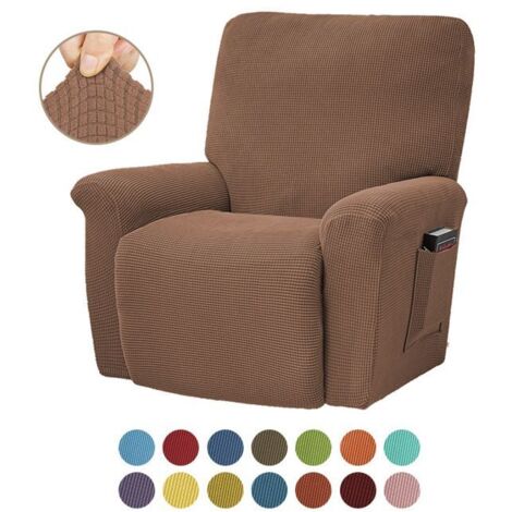 Housse extensible en jacquard à carreaux pour fauteuil relax 1 place, couleur chameau. (1/5)