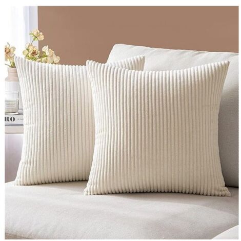 Set de 2 housses de coussin 45x45cm à rayures droites pour décorer le canapé du salon ou la chambre (Beige Crème) (1/5)