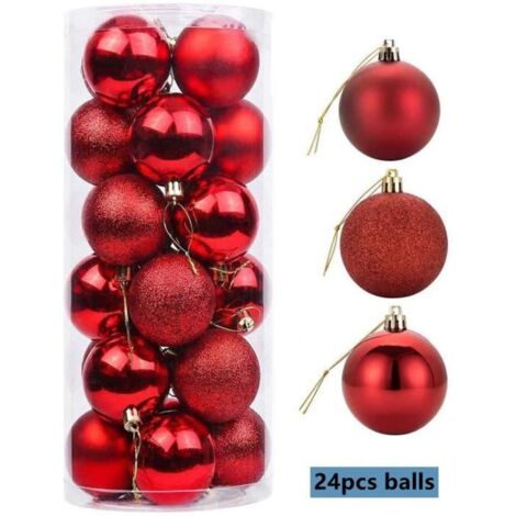 Boules de Noël rouges - 24 pièces en PVC de 4 cm - Décoration de Noël (1/4)