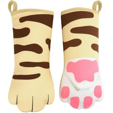 Gants de cuisine résistants à la chaleur, pour four et barbecue - motif chat, 1 paire (1/4)