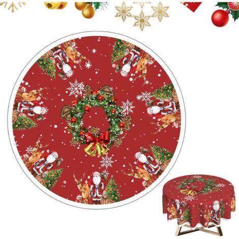 Nappe ronde de Noël MICH - 152,4 cm - Polyester rouge lavable, imperméable et anti-déversement - Motifs festifs (1/5)
