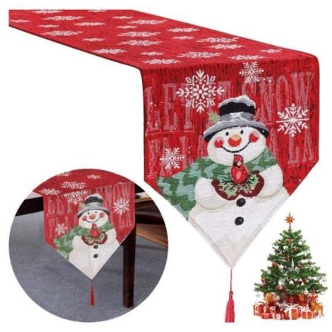 Chemin de table de Noël festif en tissu naturel rouge, 33x183 cm (1/4)