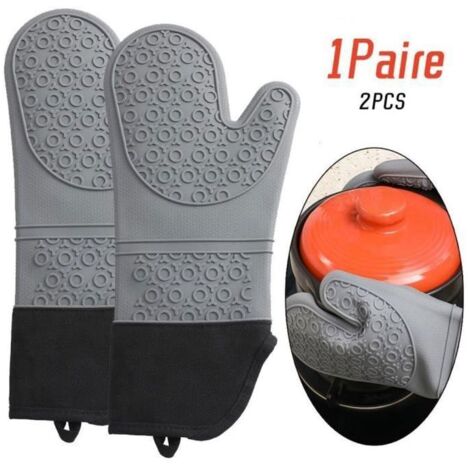 Gants de Cuisine en Silicone - Antidérapants - Résistants à la Chaleur - Gris et Noir - 38x185cm (1/4)