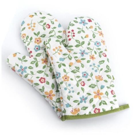 Gants de cuisine Vvikizy, 1 paire antidérapante pour four et micro-ondes, motif floral herbe. (1/4)