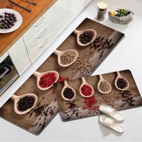 Tapis de Cuisine Antidérapant Marron - Lot de 2 (40x60cm et 40x120cm) - Lavable en Machine (1/4)
