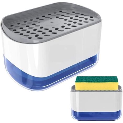 Distributeur de savon 2 en 1 - Blanc et gris - 250 mL - Design contemporain - Accessoires de cuisine (1/4)