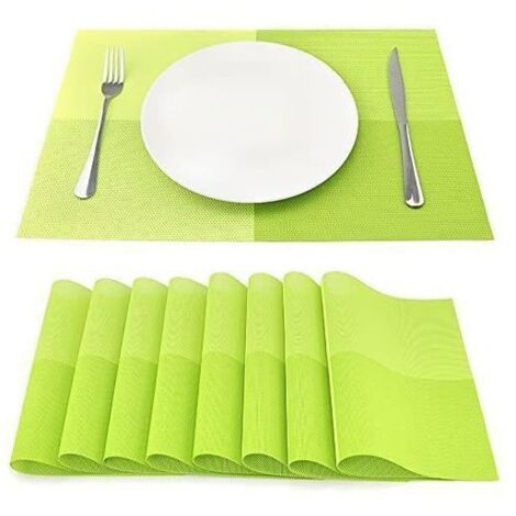 Sets de Table - Lot de 8 - Vinyle Résistant à l'usure - 45 cm x 30 cm - Vert SET DE TABLE (1/4)
