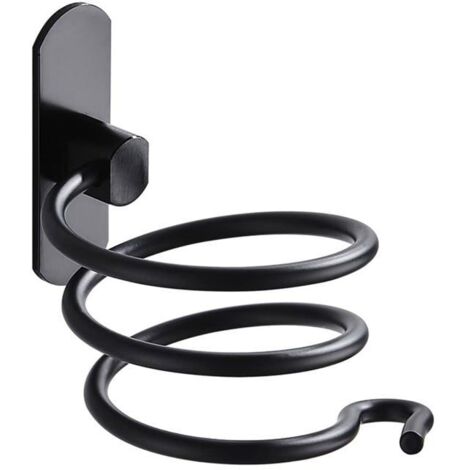 Support de Sèche-Cheveux - Acier Inoxydable - Installation Sans Perçage - Noir - Multifonctionnel (1/4)