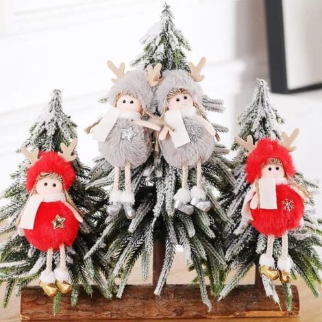Ange de Noël pour Sapin 4 Pièces, Décoration de Noël en Peluche Ange Poupée à Suspendre (Rouge, Gris) (1/4)