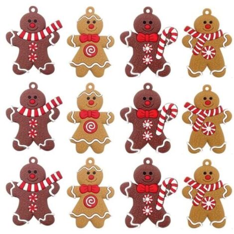 Décorations de Noël en forme de bonhomme en pain d'épice - Lot de 12 - Couleurs vives - Matériau PVC - Pour intérieur (1/4)