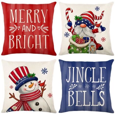 Housse de Coussin - Joyeux Noël - 45x45cm - 100% Coton Lin - Fermeture Invisible - Décoration d'Intérieur (1/4)