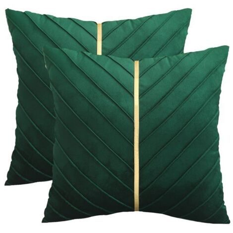 Lot de 2 taies d'oreiller en velours vert 45x45cm, décoratives et luxueuses pour canapé, salon ou chambre. (1/5)