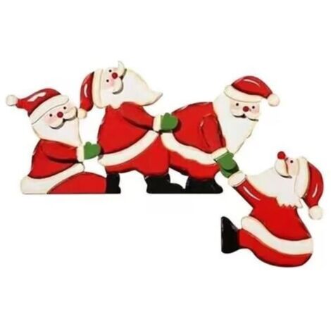 Décoration de porte de Noël - Père Noël et renne en bois - 20 x 13 cm - Pour intérieur (1/3)