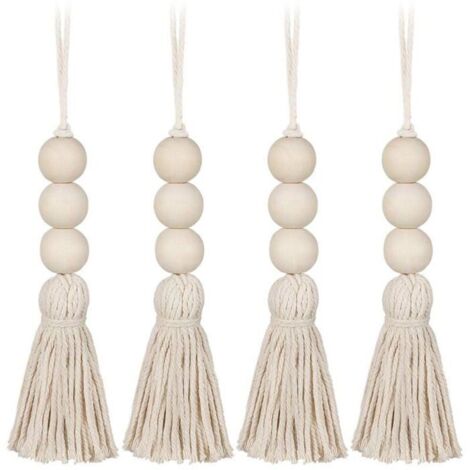 Glands en Bois Décoratifs, Lot de 4 Perles Naturelles en Coton, Pompon pour Décoration Murale ou Armoire de Porche (1/4)