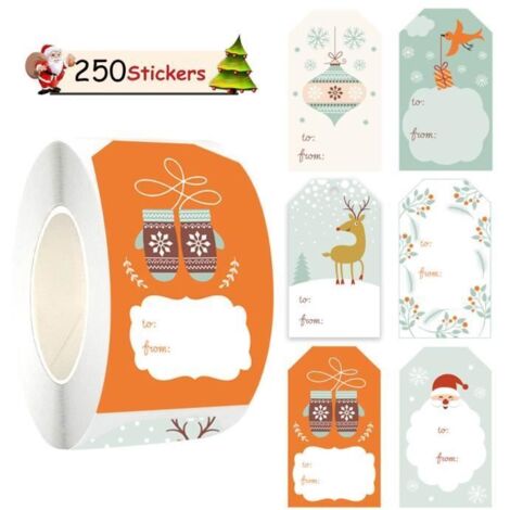 Autocollants de Noël - Décoration festive - 250 pièces - Papier adhésif - 7,5 x 4,3 cm - Parfaits pour les cadeaux (1/4)