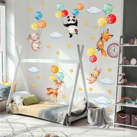 Autocollants muraux animaux ballons, stickers chambre bébé garçon, décorations murales animaux colorés, DIY renard lapin panda. (1/5)