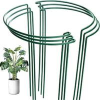 Lot de 6 tuteurs en métal vert pour tomates, rosiers et hortensias avec étiquette.