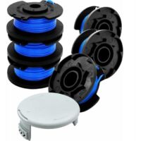 Bobine de fil pour coupe-bordures Ryobi One+ 18V, 24V et 40V, incluant 6 bobines de fil et 1 couvercle.