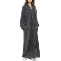 Peignoir de bain femme en polaire, robe de chambre chaude pour détente et nuit (L) - gris