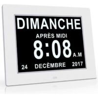 Horloge Calendrier - Fonction d'Atténuation Automatique - 8 Pouces - Blanc