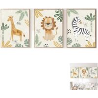 Affiche Animaux - Décoration Murale - Lot de 3 Posters 30x40cm - Chambre Bébé - Toile Haute Qualité