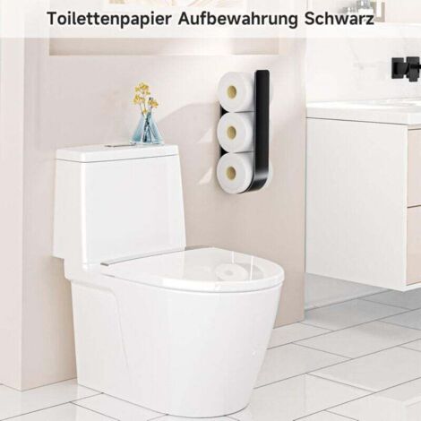 Porte Papier Toilette Mural 3 Rouleaux - Support Adhésif Métal Noir Mat Anti-Rouille
