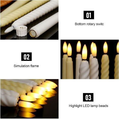 Lot de 6 Bougies à LED Bougie Led Flamme Vacillante Bougie à Piles d'Ivoire Fonctionnant Fausse Bougie Décorative Bougies Longues LED pour Noël Pâques Table Mariage Anniversaire Fête Décoration