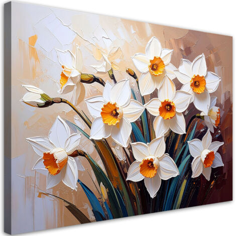 Wandbild für das Wohnzimmer Narzissen Blumen auf abstraktem beigem Hintergrund 60x40 cm
