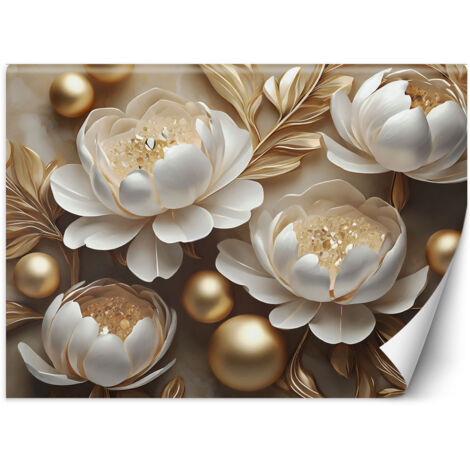 Fototapete Goldene Glamour-Blumen 3D 350x245 cm (1/5)
