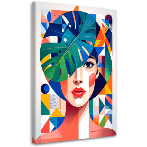 Wandbild Frau mit Monstera-Blättern im Bauhaus-Stil 40x60 cm (1/5)