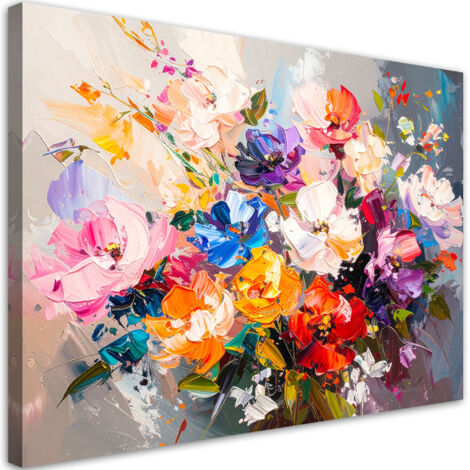 Wandbild Wohnzimmer modern Bunter Blumenstrauß Farbe 90x60 cm