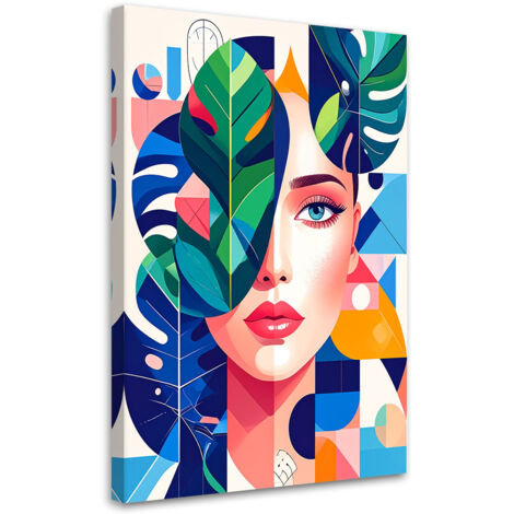 Wandbild Frau mit Monstera-Blättern im Bauhaus-Stil 70x100 cm (1/5)